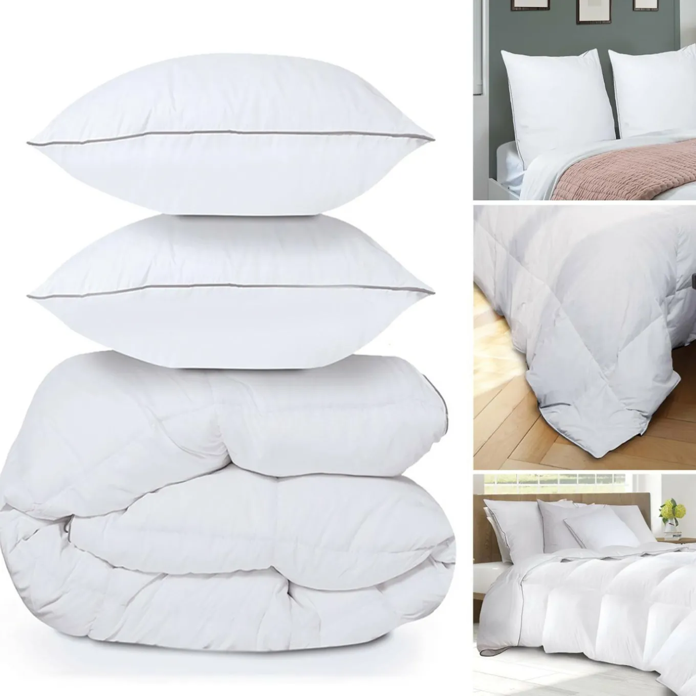 IDMarket Couette 240x260 + 2 oreillers en plume d'oie* Couettes Et Oreillers|Chambre Complète Adulte