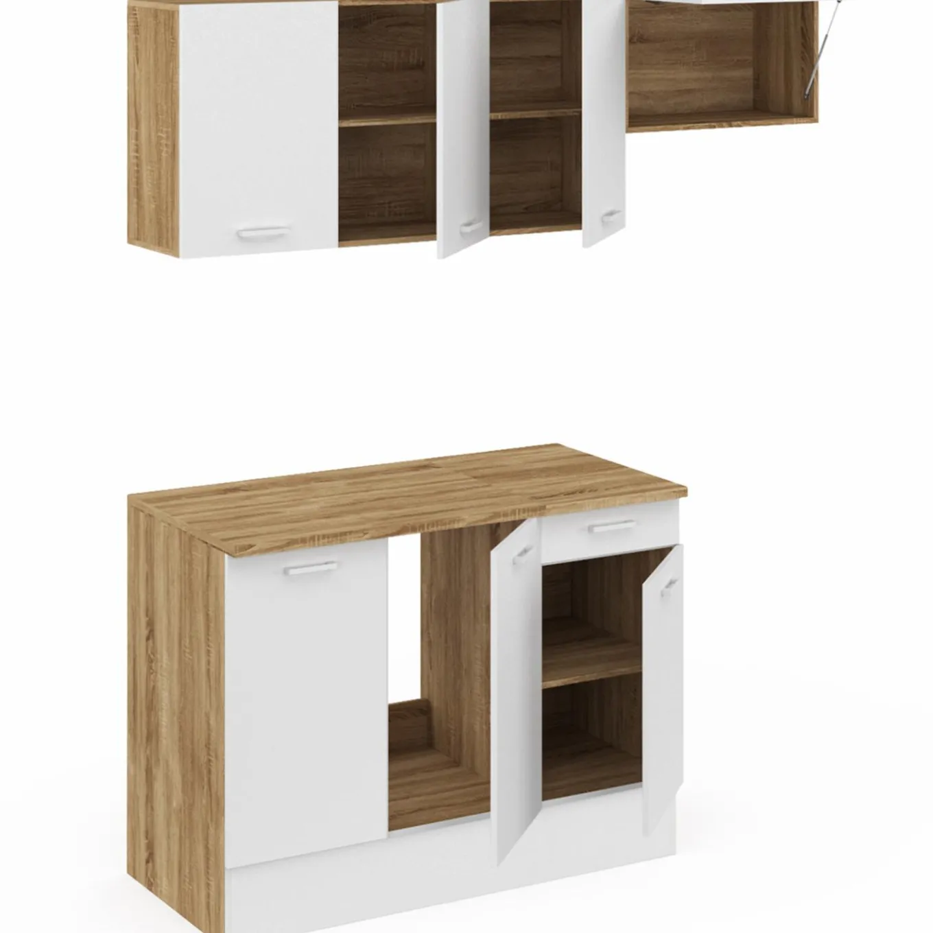 IDMarket Cuisine complète 180 cm avec plan de travail bois et blanc* Meubles Hauts|Meubles Bas