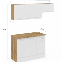 IDMarket Cuisine complète 180 cm avec plan de travail bois et blanc* Meubles Hauts|Meubles Bas