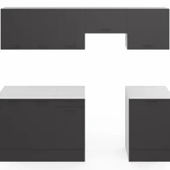 IDMarket Cuisine complète 240 cm avec plan de travail blanc et gris* Meubles Hauts|Meubles Bas