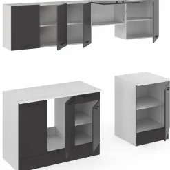 IDMarket Cuisine complète 240 cm avec plan de travail blanc et gris* Meubles Hauts|Meubles Bas