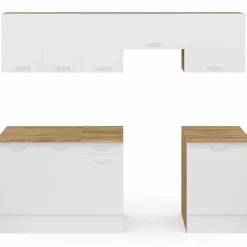 IDMarket Cuisine complète 240 cm avec plan de travail bois et blanc* Meubles Hauts|Meubles Bas