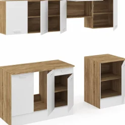 IDMarket Cuisine complète 240 cm avec plan de travail bois et blanc* Meubles Hauts|Meubles Bas
