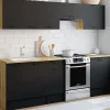 IDMarket Cuisine complète 240 cm avec plan de travail bois et noir* Meubles Hauts|Meubles Bas