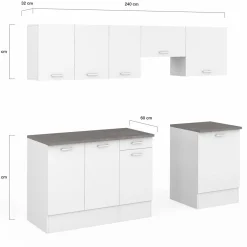 IDMarket Cuisine complète 240 cm avec plan de travail bois blanc et plateaux effet béton* Meubles Hauts|Meubles Bas