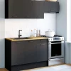 IDMarket Cuisine complète 180 cm avec plan de travail bois et noir* Meubles Hauts|Meubles Bas