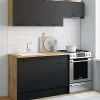 IDMarket Cuisine complète 180 cm avec plan de travail bois et noir* Meubles Hauts|Meubles Bas