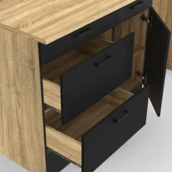 IDMarket Cuisine complète bois et noir avec casserolier et plan de travail 9 éléments* Cuisines Aménagées|Cuisine Complète