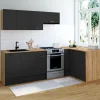 IDMarket Cuisine d'angle complète bois et noir 400 cm 7 éléments* Meubles Hauts|Meubles Bas