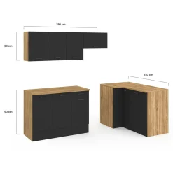 IDMarket Cuisine d'angle complète bois et noir 400 cm 7 éléments* Meubles Hauts|Meubles Bas