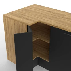 IDMarket Cuisine d'angle complète bois et noir 400 cm 7 éléments* Meubles Hauts|Meubles Bas