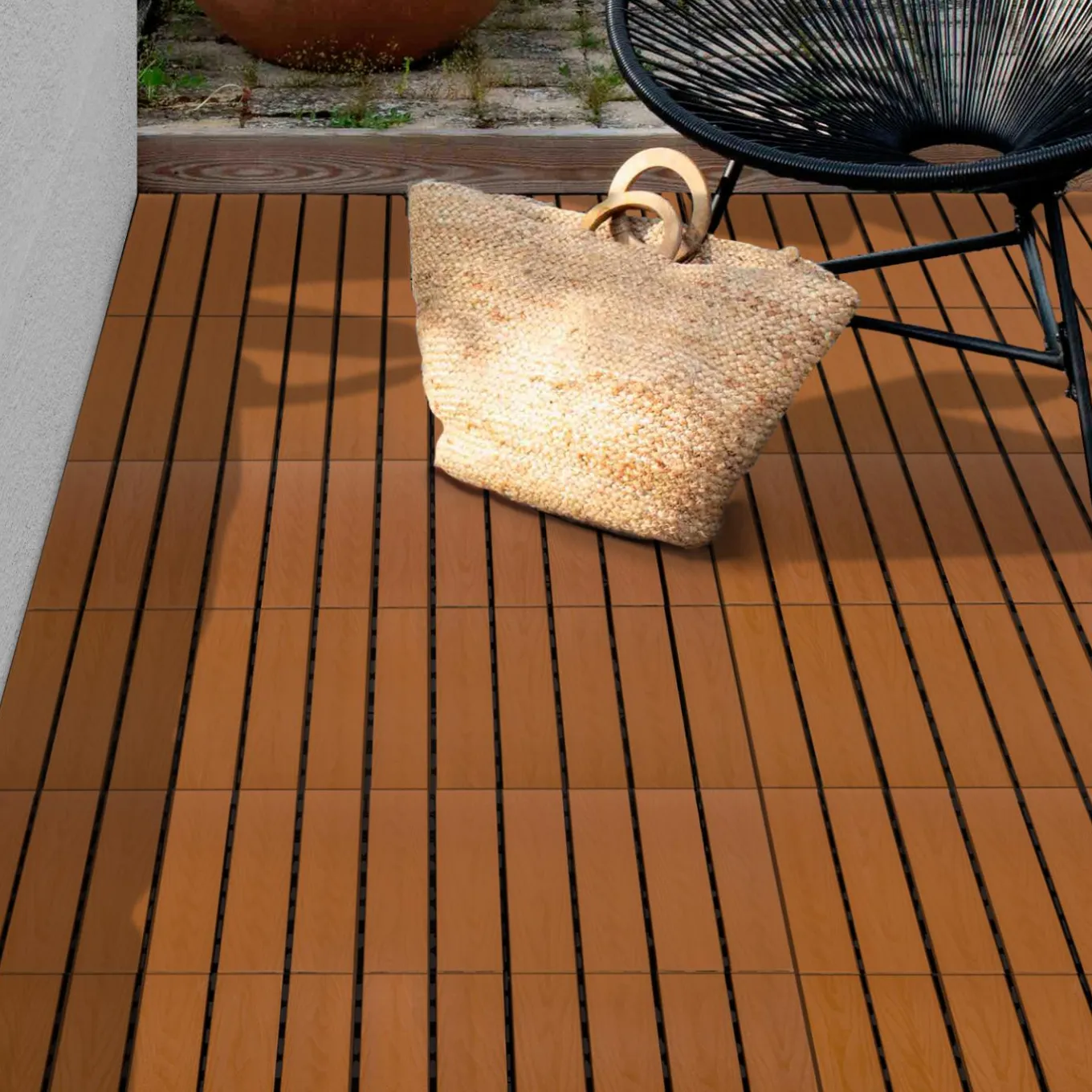 IDMarket Dalles composite clipsables 30x30 CM imitation teck* Revêtement Sol Extérieur