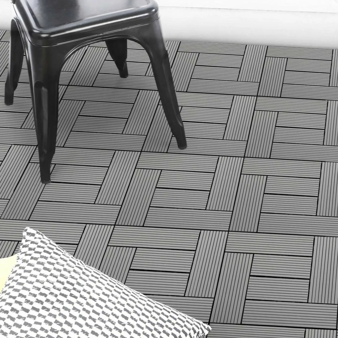 IDMarket Dalles de terrasse mosaïques clipsables bois composite gris 30 x 30 cm* Revêtement Sol Extérieur