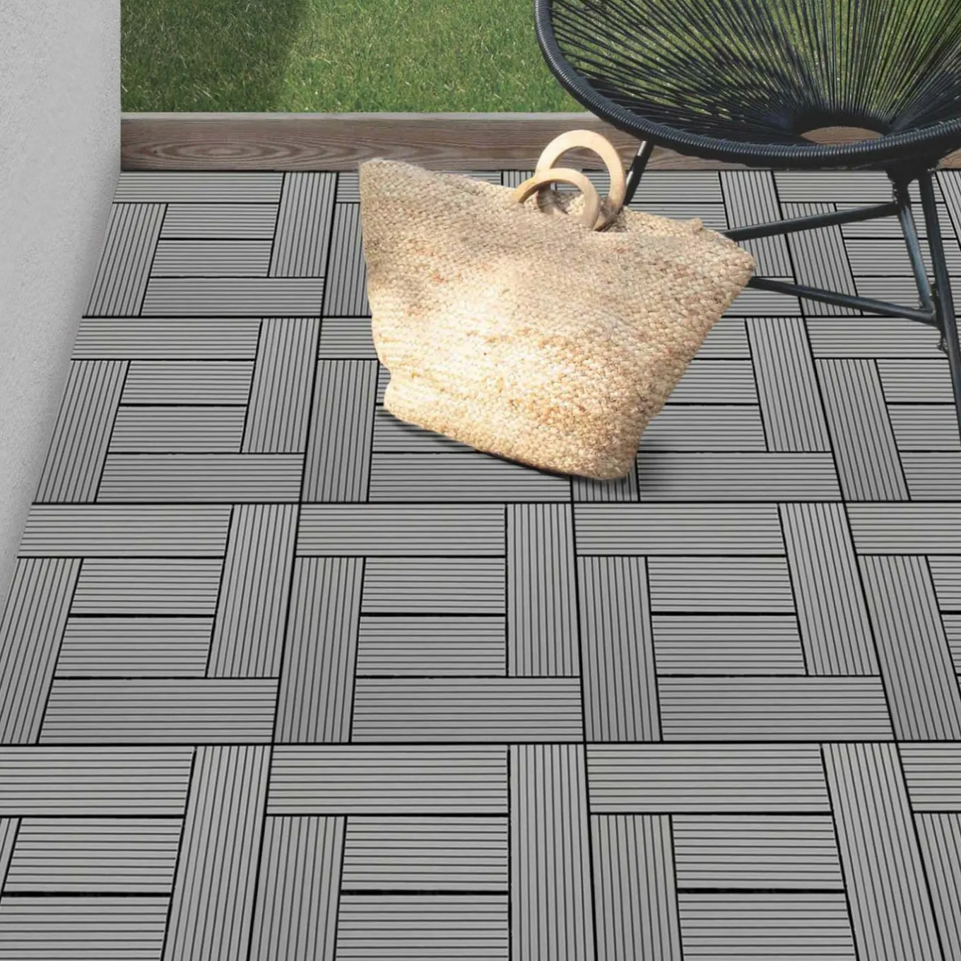 IDMarket Dalles de terrasse mosaïques clipsables bois composite gris 30 x 30 cm* Revêtement Sol Extérieur