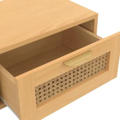 IDMarket de 2 tables de chevet murables 1 tiroir étagère suspendue cannage et bois* Collection Cannage|Chambre Complète Adulte