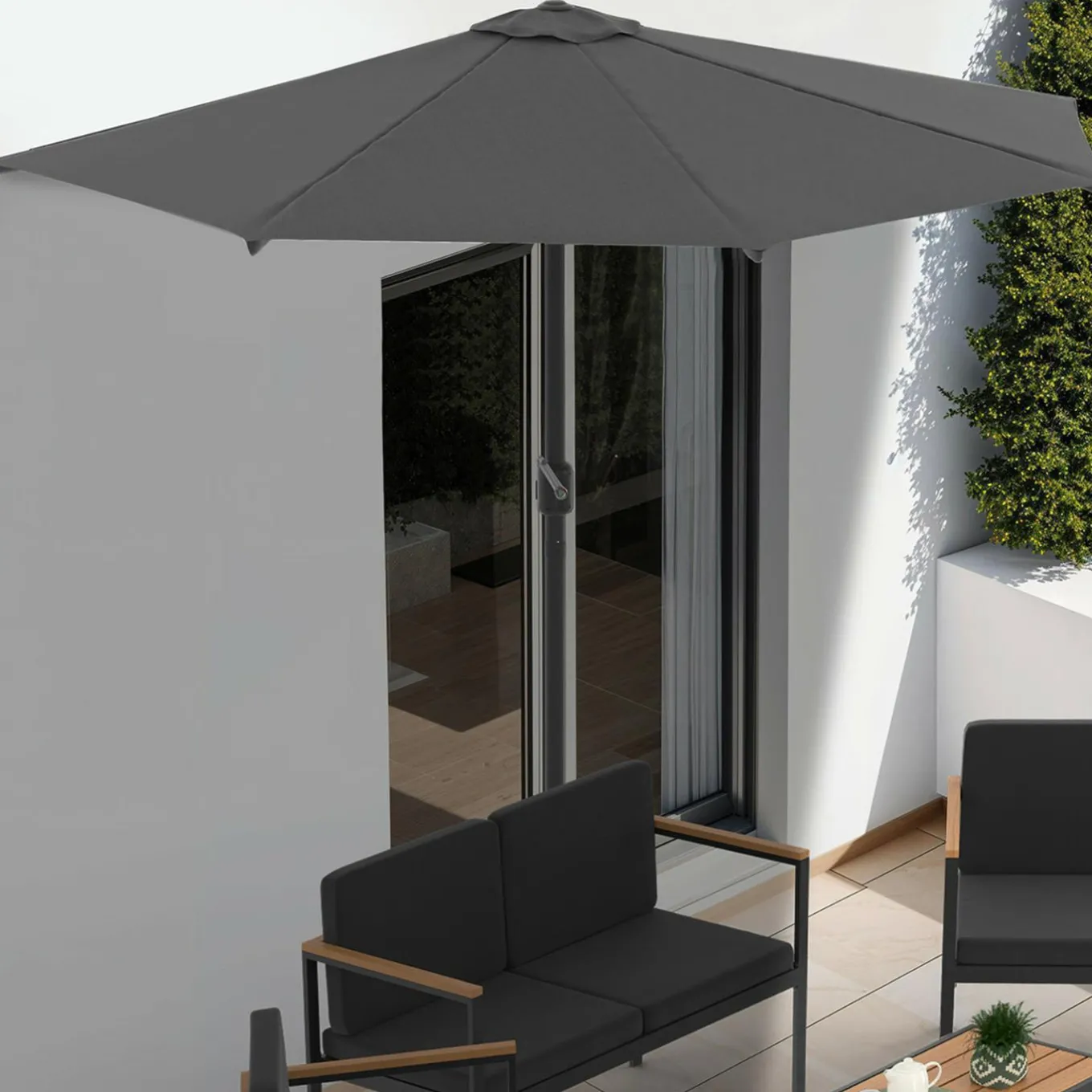IDMarket Demi parasol de balcon plage CORTE gris 2,7x1,35 M avec housse* Parasols