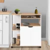 IDMarket Desserte à roulettes bois blanc et plateaux façon hêtre 76 cm* Petits Meubles|Meubles De Cuisine Avec Plan De Travail