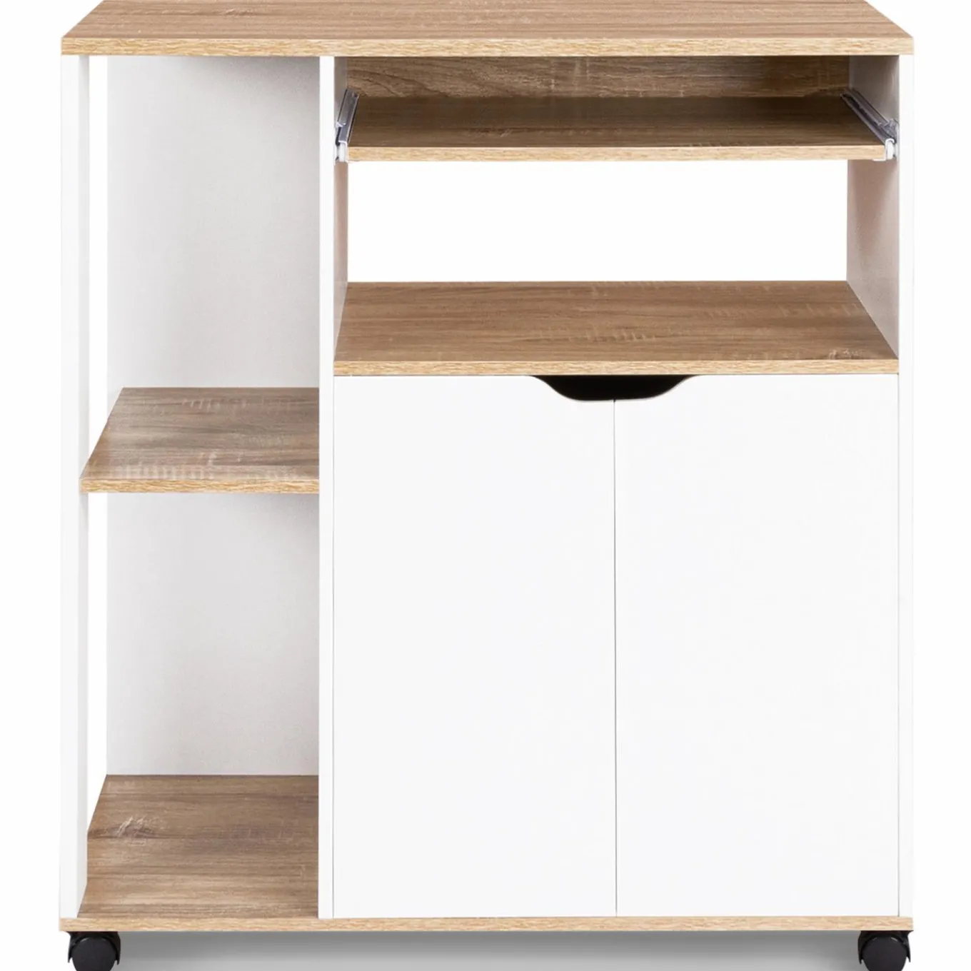 IDMarket Desserte à roulettes bois blanc et plateaux façon hêtre 76 cm* Petits Meubles|Meubles De Cuisine Avec Plan De Travail