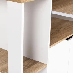 IDMarket Desserte à roulettes bois blanc et plateaux façon hêtre 76 cm* Petits Meubles|Meubles De Cuisine Avec Plan De Travail