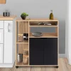 IDMarket Desserte à roulettes bois façon hêtre et portes noires 76 cm* Meubles De Cuisine Avec Plan De Travail|Buffets De Cuisine