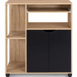 IDMarket Desserte à roulettes bois façon hêtre et portes noires 76 cm* Meubles De Cuisine Avec Plan De Travail|Buffets De Cuisine