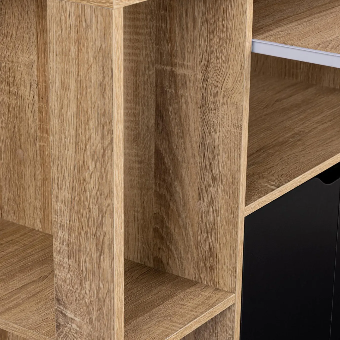 IDMarket Desserte à roulettes bois façon hêtre et portes noires 76 cm* Meubles De Cuisine Avec Plan De Travail|Buffets De Cuisine