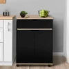 IDMarket Desserte à roulettes bois noir et plateaux façon hêtre 60 cm* Meubles Tiroirs|Meubles Bas