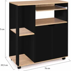 IDMarket Desserte à roulettes bois noir et plateaux façon hêtre 76 cm* Petits Meubles|Meubles De Cuisine Avec Plan De Travail
