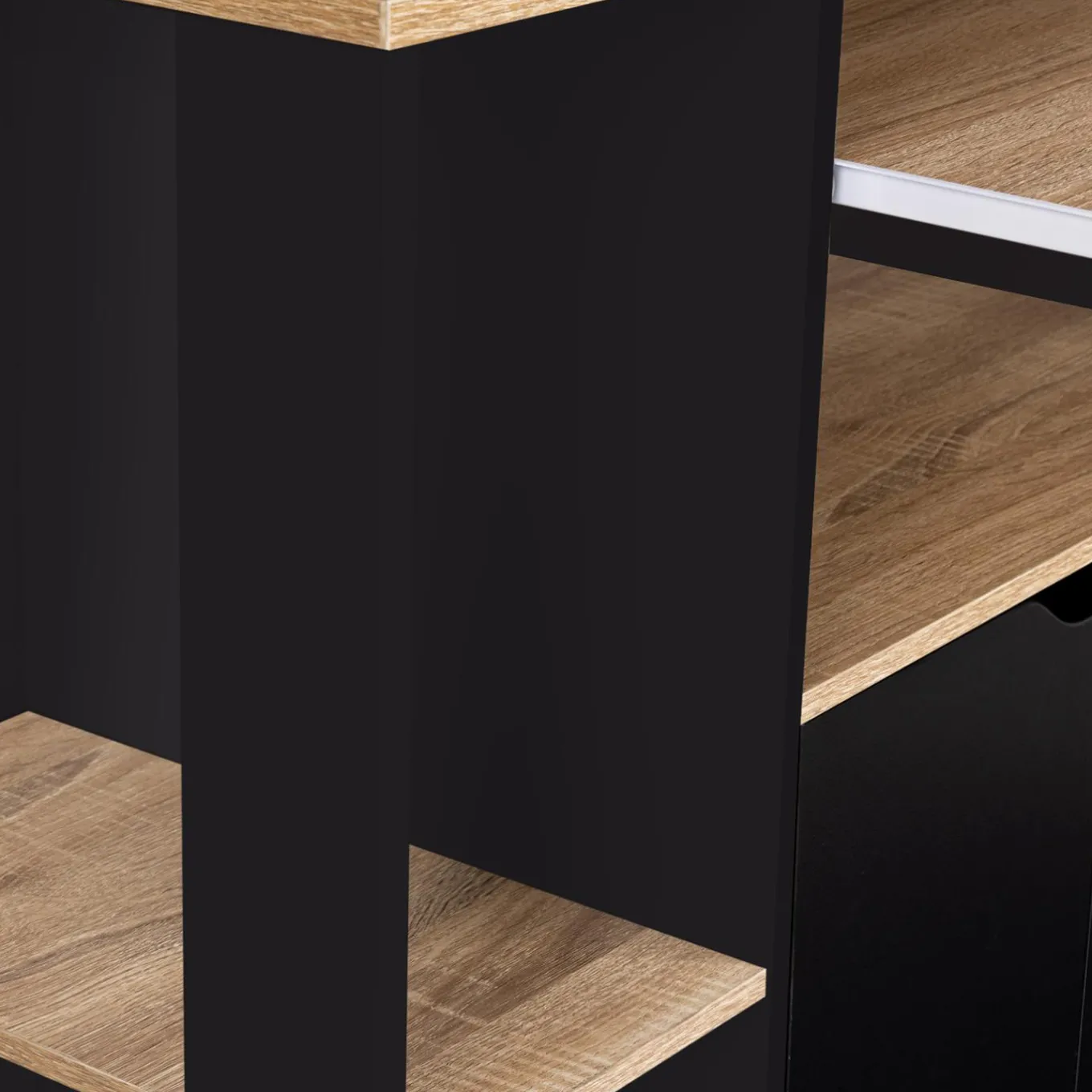 IDMarket Desserte à roulettes bois noir et plateaux façon hêtre 76 cm* Petits Meubles|Meubles De Cuisine Avec Plan De Travail