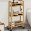IDMarket Desserte bambou sur roulettes 3 niveaux* Collection Bambou|Meubles Salle De Bain