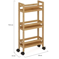 IDMarket Desserte bambou sur roulettes 3 niveaux* Collection Bambou|Meubles Salle De Bain