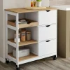 IDMarket Desserte de cuisine 3 paniers + 1 plateau amovibe blanc et effet hêtre L 76 cm* Meubles De Cuisine Avec Plan De Travail|Buffets De Cuisine