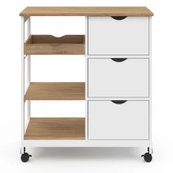 IDMarket Desserte de cuisine 3 paniers + 1 plateau amovibe blanc et effet hêtre L 76 cm* Meubles De Cuisine Avec Plan De Travail|Buffets De Cuisine