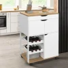 IDMarket Desserte de cuisine à roulettes avec rangements et range-bouteilles bois blanc* Petits Meubles|Meubles De Cuisine Avec Plan De Travail