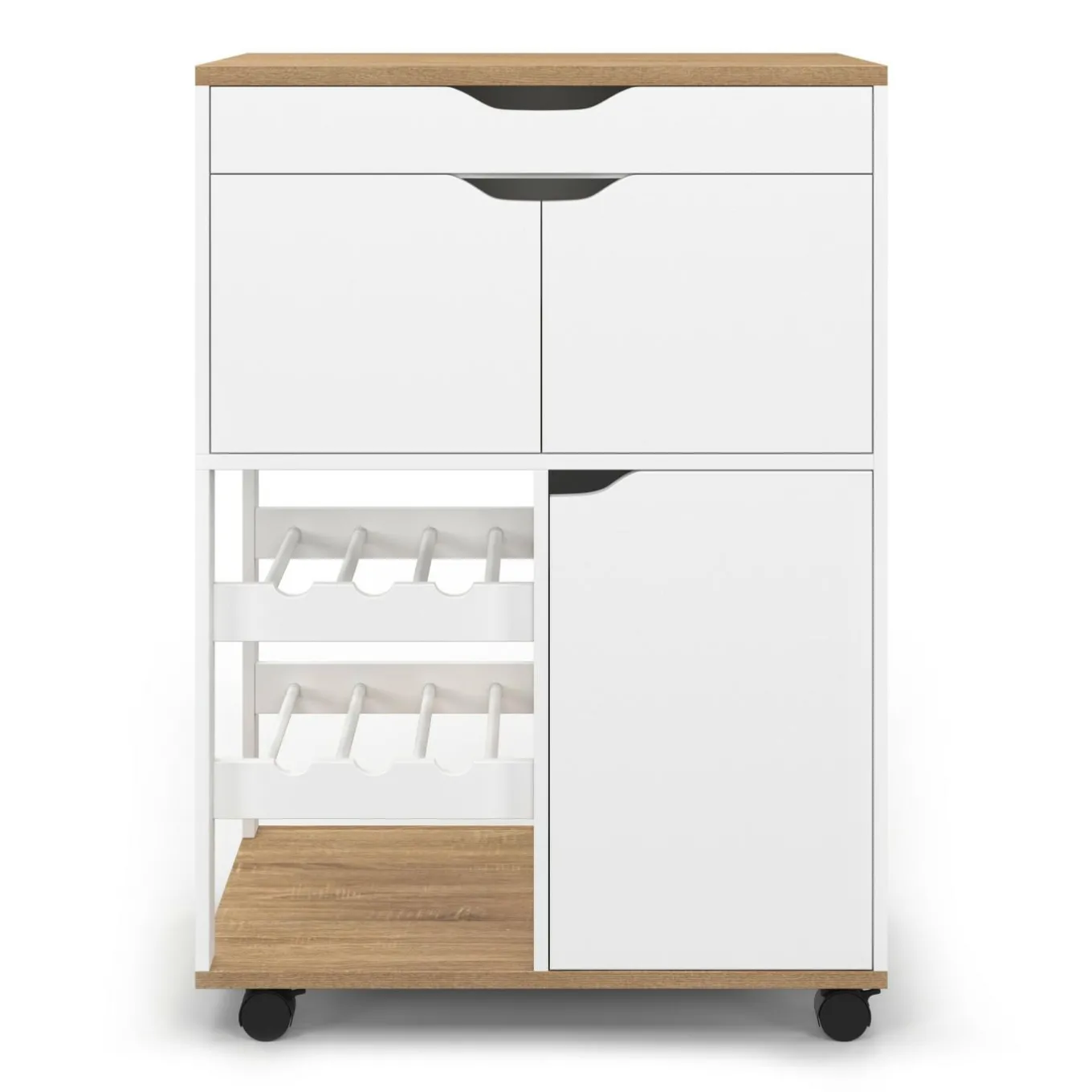 IDMarket Desserte de cuisine à roulettes avec rangements et range-bouteilles bois blanc* Petits Meubles|Meubles De Cuisine Avec Plan De Travail