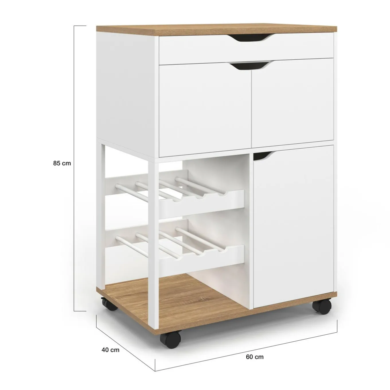 IDMarket Desserte de cuisine à roulettes avec rangements et range-bouteilles bois blanc* Petits Meubles|Meubles De Cuisine Avec Plan De Travail