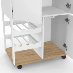 IDMarket Desserte de cuisine à roulettes avec rangements et range-bouteilles bois blanc* Petits Meubles|Meubles De Cuisine Avec Plan De Travail