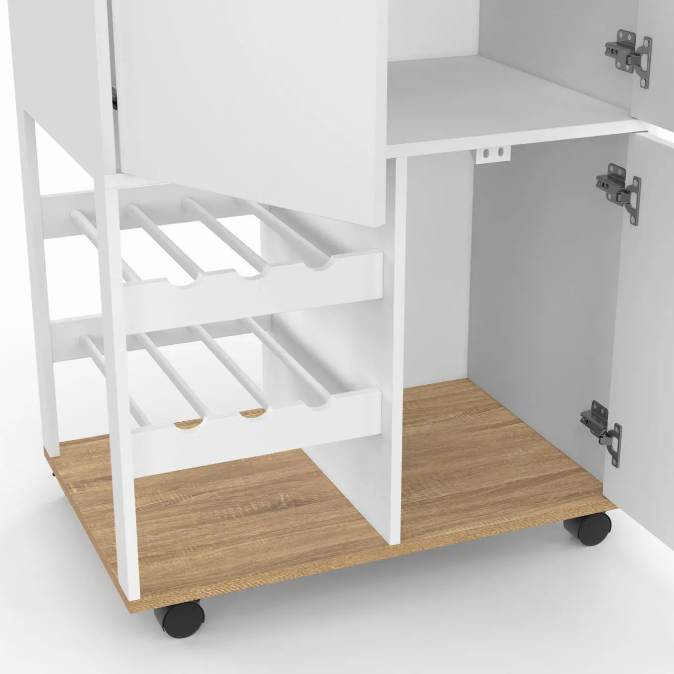 IDMarket Desserte de cuisine à roulettes avec rangements et range-bouteilles bois blanc* Petits Meubles|Meubles De Cuisine Avec Plan De Travail