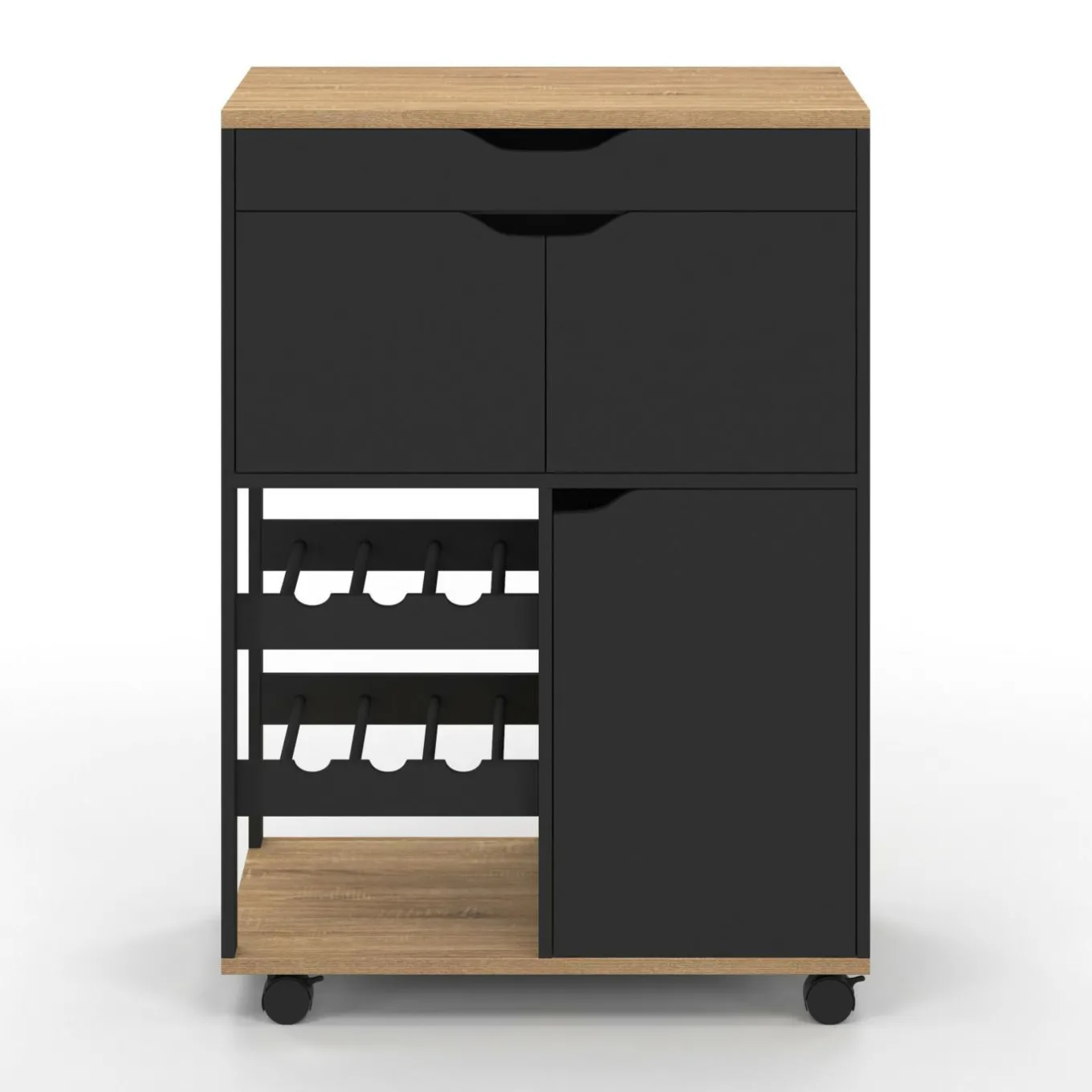 IDMarket Desserte de cuisine avec placards et range-bouteilles bois et noir* Petits Meubles|Meubles De Cuisine Avec Plan De Travail