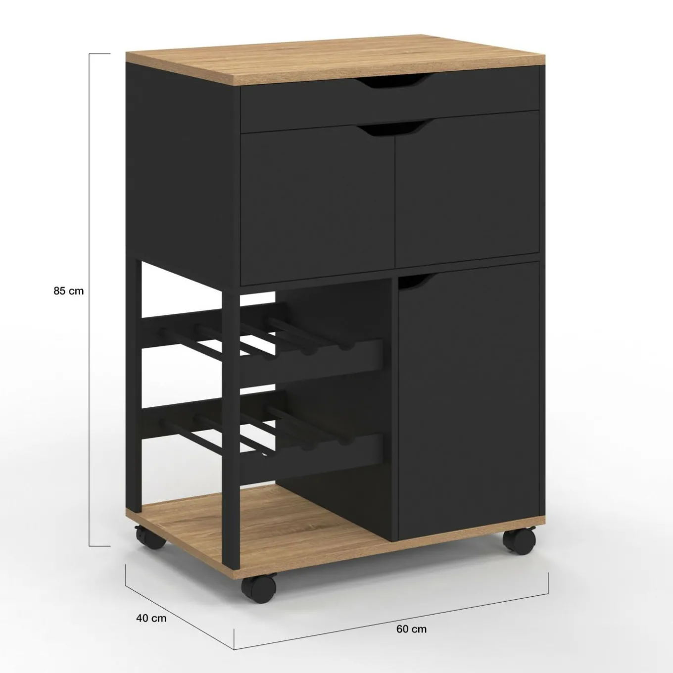 IDMarket Desserte de cuisine avec placards et range-bouteilles bois et noir* Petits Meubles|Meubles De Cuisine Avec Plan De Travail