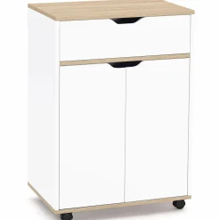 IDMarket Desserte de cuisine bois blanc avec 1 grand placard + 1 tiroir* Meubles De Cuisine Avec Plan De Travail|Dessertes Et Éléments De Cuisine