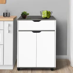 IDMarket Desserte de cuisine bois blanc et plateaux gris* Meubles De Cuisine Avec Plan De Travail|Dessertes Et Éléments De Cuisine