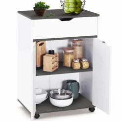 IDMarket Desserte de cuisine bois blanc et plateaux gris* Meubles De Cuisine Avec Plan De Travail|Dessertes Et Éléments De Cuisine