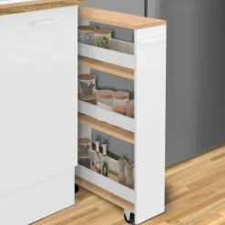 IDMarket Desserte de cuisine gain de place blanc et façon hêtre* Dessertes Et Éléments De Cuisine