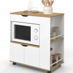 IDMarket Desserte micro-onde placard tiroir épices blanc* Petits Meubles|Meubles De Cuisine Avec Plan De Travail