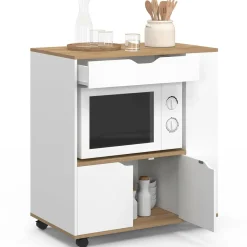 IDMarket Desserte micro-onde placard tiroir épices blanc* Petits Meubles|Meubles De Cuisine Avec Plan De Travail