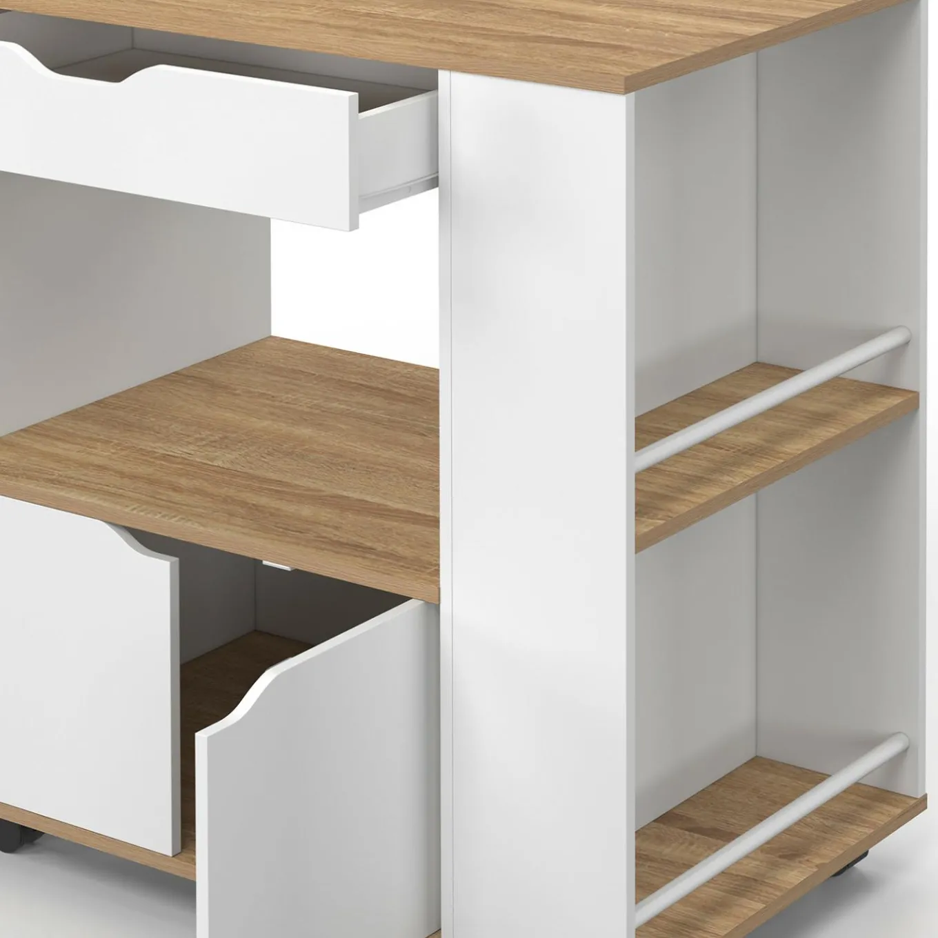 IDMarket Desserte micro-onde placard tiroir épices blanc* Petits Meubles|Meubles De Cuisine Avec Plan De Travail