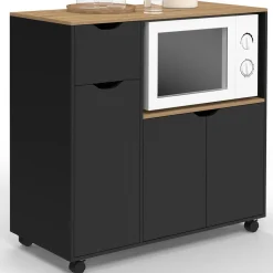 IDMarket Desserte micro-onde xxl bois noir* Petits Meubles|Meubles De Cuisine Avec Plan De Travail