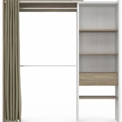 IDMarket Dressing blanc et bois extensible grande capacité de rangement* Meubles Blancs|Collection Design