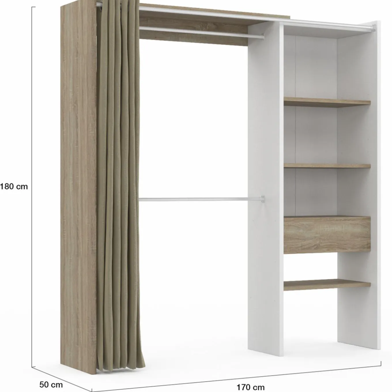 IDMarket Dressing blanc et bois extensible grande capacité de rangement* Meubles Blancs|Collection Design